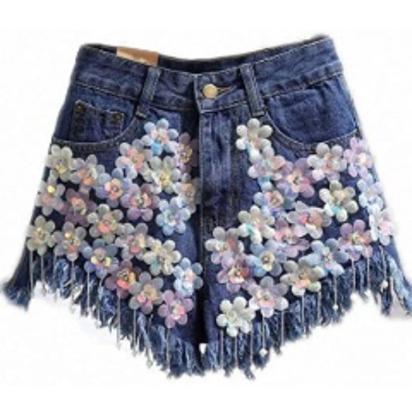 Rhinestone sequin tassel jeans size L